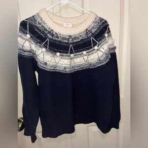 Kate Spade Navy and Cream Women's Sweater sizes L 100% wool